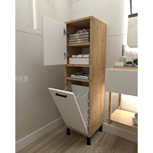 Linda Çamaşır Kirli Sepetli Çok Amaçlı Banyo Dolabı Safirmeşe-Beyaz
