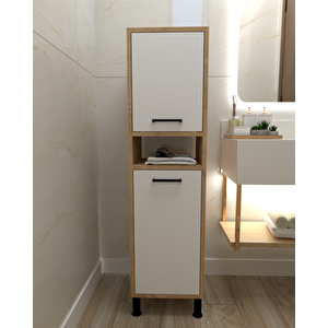 Linda Çamaşır Kirli Sepetli Çok Amaçlı Banyo Dolabı Safirmeşe-Beyaz