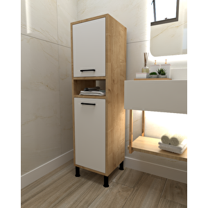 Linda Çamaşır Kirli Sepetli Çok Amaçlı Banyo Dolabı Safirmeşe-Beyaz