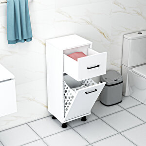 Sorty Çamaşır Kirli Sepetli Çok Amaçlı Banyo Dolabı Beyaz