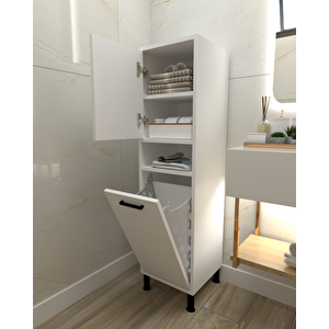 Linda Çamaşır Kirli Sepetli Çok Amaçlı Banyo Dolabı Beyaz