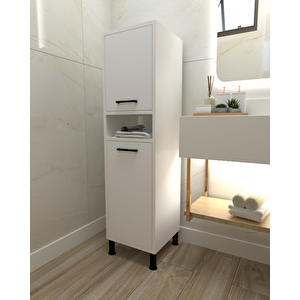 Linda Çamaşır Kirli Sepetli Çok Amaçlı Banyo Dolabı Beyaz
