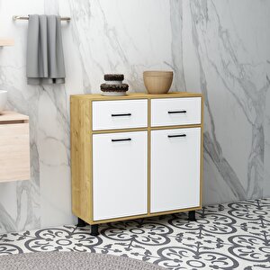 Molde Çamaşır Kirli Sepetli Çok Amaçlı Banyo Dolabı Safirmeşe-Beyaz
