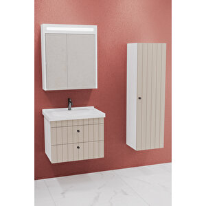Petit 65 Cm Banyo Dolabı Npl Aynalı - Boy Dolap Dahil Krem