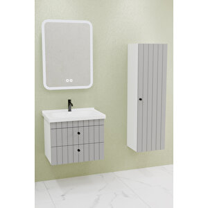 Petit 65 Cm Banyo Dolabı Cmr Aynalı - Boy Dolap Dahil Gri