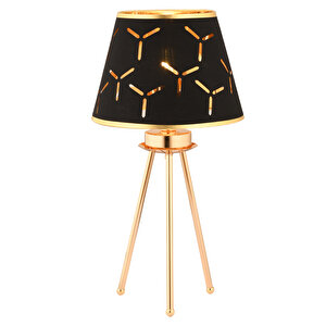 Epona Siyah Desenli Şapkalı Gold Modern Dekoratif Salon Abajur