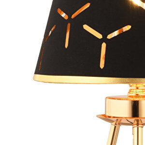 Epona Siyah Desenli Şapkalı Gold Modern Dekoratif Salon Abajur
