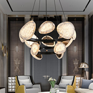 Firuze İki Katlı 80 Watt Eskitme Kristal Taşlı Modern Tasarım Salon Led Avize