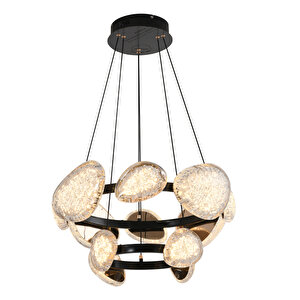 Firuze İki Katlı 80 Watt Eskitme Kristal Taşlı Modern Tasarım Salon Led Avize