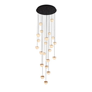Derem 22'li Siyah Gold 200 Watt Yuvarlak Kristal Taşlı Salon Led Sarkıt Avize
