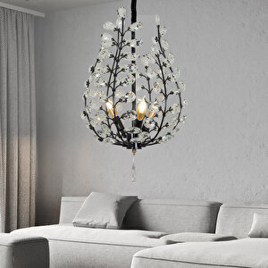 Donna Siyah 45'lik Kristal Taşlı Modern Koridor, Salon Avize