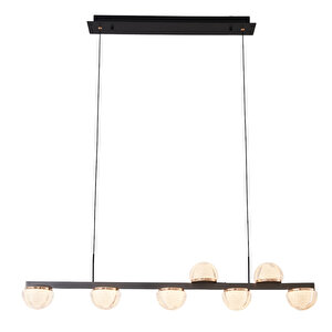Derem 7li Sıralı Siyah Gold 80 Watt Kristal Taşlı Salon Led Sarkıt Avize