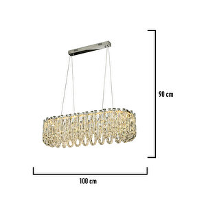 Zora Krom Sıralı 51 Watt Kristal Taşlı Modern Tasarım Yemeke Masası Üstü Salon  Led Avize
