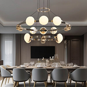Dilay 18'li İki Katlı Siyah Gold 160 Watt Yuvarlak Modern, Kafe Restoran, Salon Led Sarkıt Avize