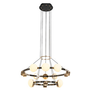 Dilay 18'li İki Katlı Siyah Gold 160 Watt Yuvarlak Modern, Kafe Restoran, Salon Led Sarkıt Avize