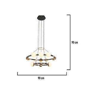 Dilay 18'li İki Katlı Siyah Gold 160 Watt Yuvarlak Modern, Kafe Restoran, Salon Led Sarkıt Avize