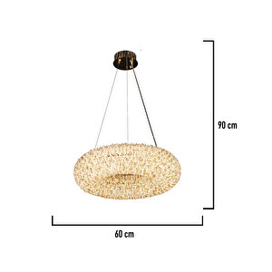Leman 60'lık Yuvarlak Gold 60 Watt Kristal Taşlı Salon Sarkıt Avize