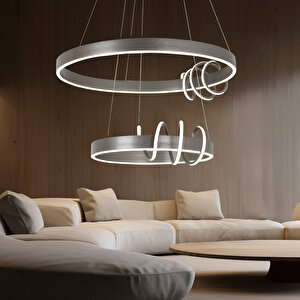 Feyza İki Katlı Krom Yuvarlak 65 Watt Modern Tasarım Salon Avize
