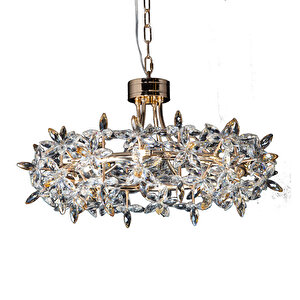 Mercan 60'lık Yuvarlak Gold Kristal Taşlı Modern Oturma Odası, Salon Avize