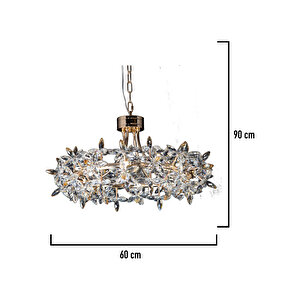 Mercan 60'lık Yuvarlak Gold Kristal Taşlı Modern Oturma Odası, Salon Avize