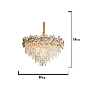 Saral 80'lik Yuvarlak Gold Kristal Taşlı Modern Tasarım Salon Avize