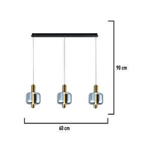 Mary  Siyah 3'lü Sıralı Füme Camlı 9 Watt Modern Salon Led Sarkıt Avize