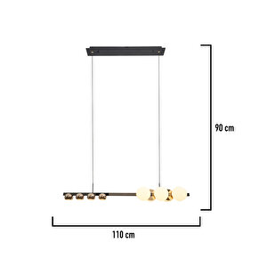 Dilay Siyah Gold 80 Watt Sıralı Modern Salon Yemek Masası Üstü Led Sarkıt Avize