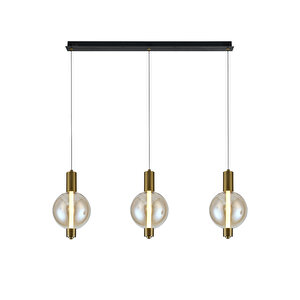 Mira Siyah 3'lü Sıralı Bal Camlı 10 Watt Modern Salon Led Sarkıt Avize
