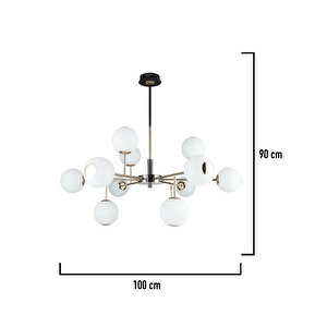 Sofia 12'li Siyah Gold 100 Watt Yuvarlak Modern Oturma Odası, Salon Avize