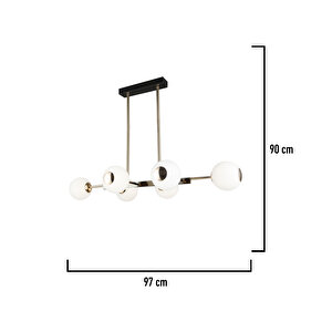 Sofia Sıralı 60 Watt Siyah Gold Modern Oturma Odası, Yemek Masası Üstü,  Salon Avize