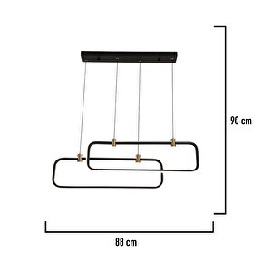 Blom 2'li Dikdörtgen 96 Watt Siyah Yemek Masası Üstü, Salon Sarkıt Led Avize