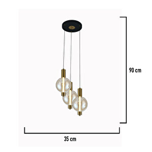 Mira Siyah 3'lü Yuvarlak Bal Camlı 10 Watt Modern Salon Led Sarkıt Avize