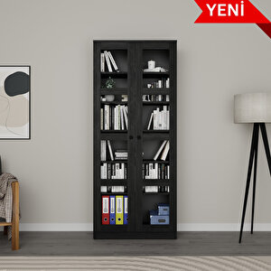 Lucas Cam Kapaklı Vitrin - Büfe - Kitaplık Ve Çok Amaçlı Dolap  Ayarlanabi̇li̇r Raf  - Siyah
