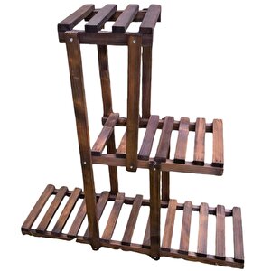 3 Katlı Ahşap Çiçeklik Saksılık 3 Raflı Masif