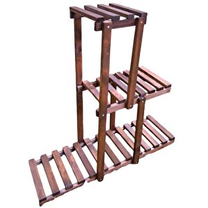 3 Katlı Ahşap Çiçeklik Saksılık 3 Raflı Masif