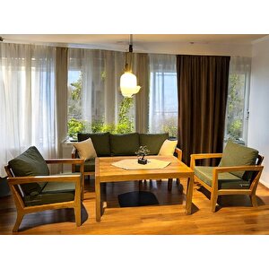 Ottoman Masif Ahşap Bahçe Balkon Koltuk Kestane Ağacı 3+1+1 Koltuk, Masa Takımı