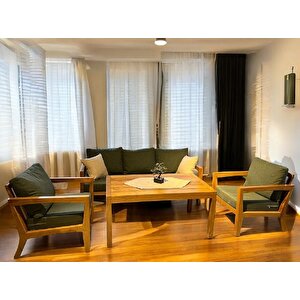 Ottoman Masif Ahşap Bahçe Balkon Koltuk Kestane Ağacı 3+1+1 Koltuk, Masa Takımı