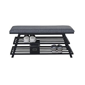 Pırıl Puflu Ayakkabılık 80 Cm Siyah Metal Gri Kumaş