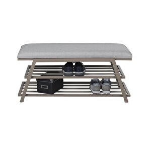 Pırıl Puflu Ayakkabılık 80 Cm Bej Metal Krem Kumaş