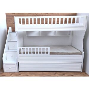 Midas Mdf Panjur Model Lake Boyalı Yavrulu 3 Lü Ranza Beyaz Montaj Dahil