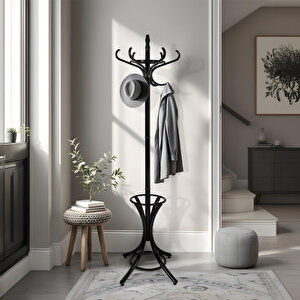 Handy Mate Dorya 12li Ahşap Askılık-Mat Siyah 51x185x51 Cm