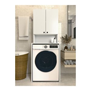 Çamaşır Makinesi Üstü Düzenleyici Parlak Beyaz Modern Banyo Dolabı