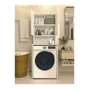 Çamaşır Makinesi Üstü Düzenleyici Parlak Beyaz Modern Banyo Dolabı