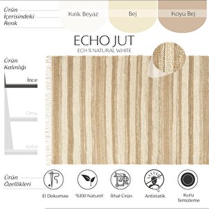 Vime 11 Natural Beyaz Jüt Halı El Dokuma Jüt Kilim Hasır Halı Bohem El Halısı Otantik Halı 120x180 cm