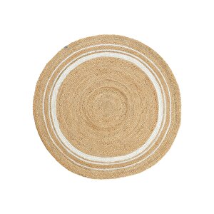 Vime 01r Natural Beyaz Yuvarlak Jüt Halı Yolluk El Dokuma Jüt Kilim Hasır Halı Bohem Halı 120x120 cm