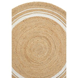 Vime 01r Natural Beyaz Yuvarlak Jüt Halı Yolluk El Dokuma Jüt Kilim Hasır Halı Bohem Halı 120x120 cm