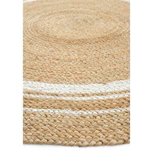 Cool Halı Vime 01r Natural Beyaz Yuvarlak Jüt Halı Yolluk El Dokuma Jüt Kilim Hasır Halı Bohem Halı