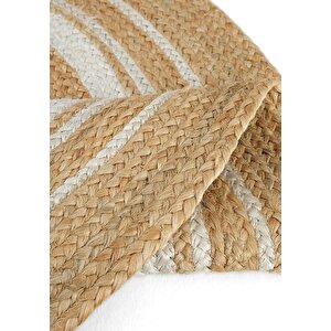 Cool Halı Vime 01r Natural Beyaz Yuvarlak Jüt Halı Yolluk El Dokuma Jüt Kilim Hasır Halı Bohem Halı