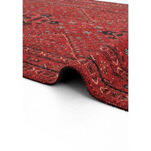 Cool Halı Private Bordo Eskitme Vintage Halı Etnik Desenli Şönil Yolluk Yıkanabilir Koridor Halısı