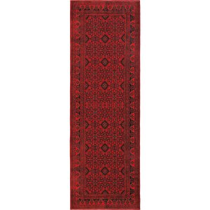Private Kırmızı Halı Yolluk Koridor Hol Halısı Afgan Desen Yıkanabilir Şönil Mutfak Halısı 75x300 cm